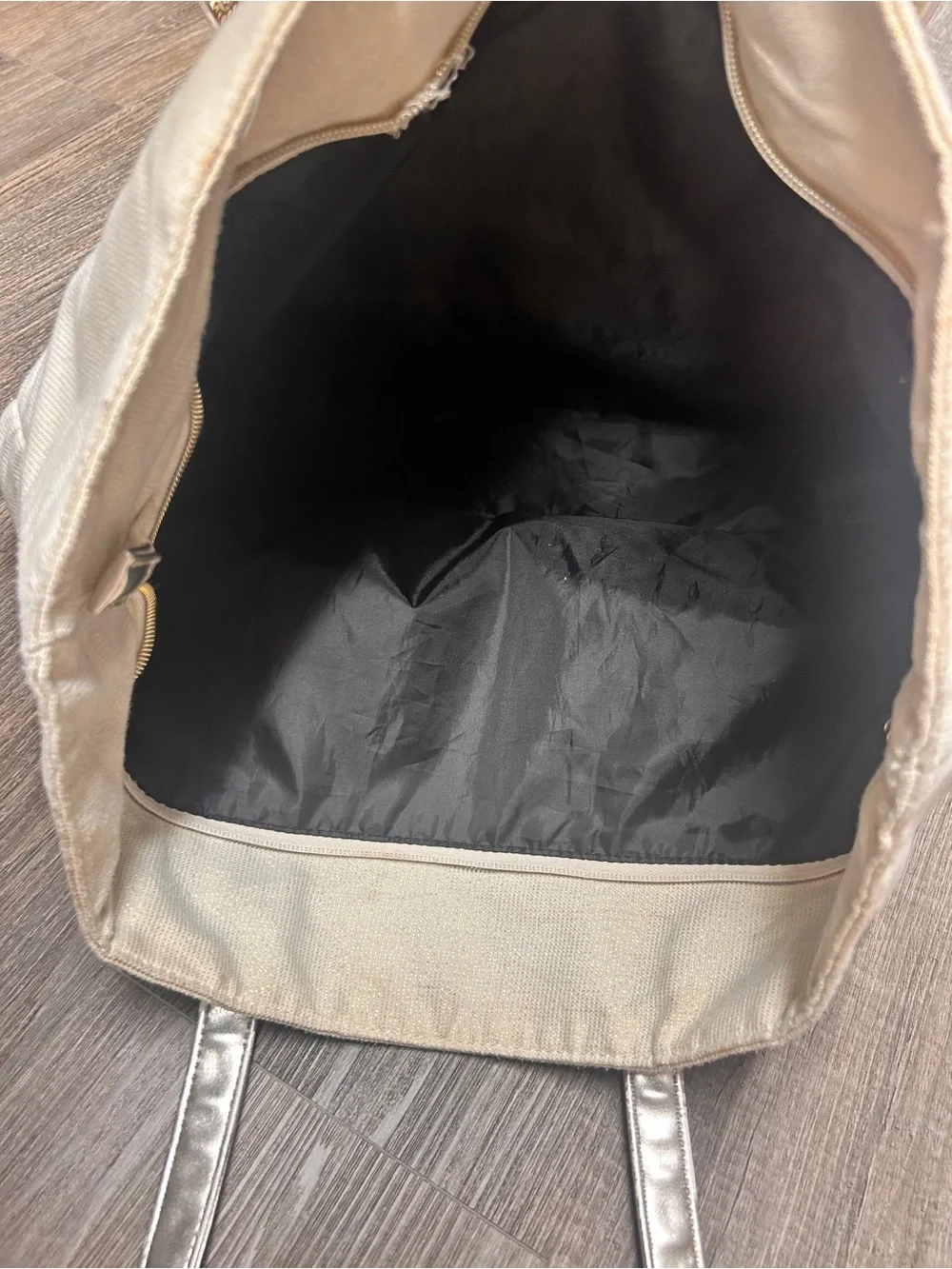 Victoria's Secret White and gold Metallic Tote Bag